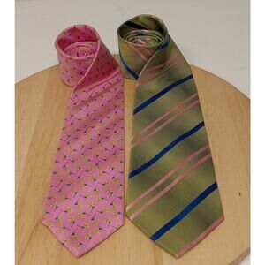 Set Of 2 Men's Ties Brooks Brothers Borrelli Pink Floral Silk